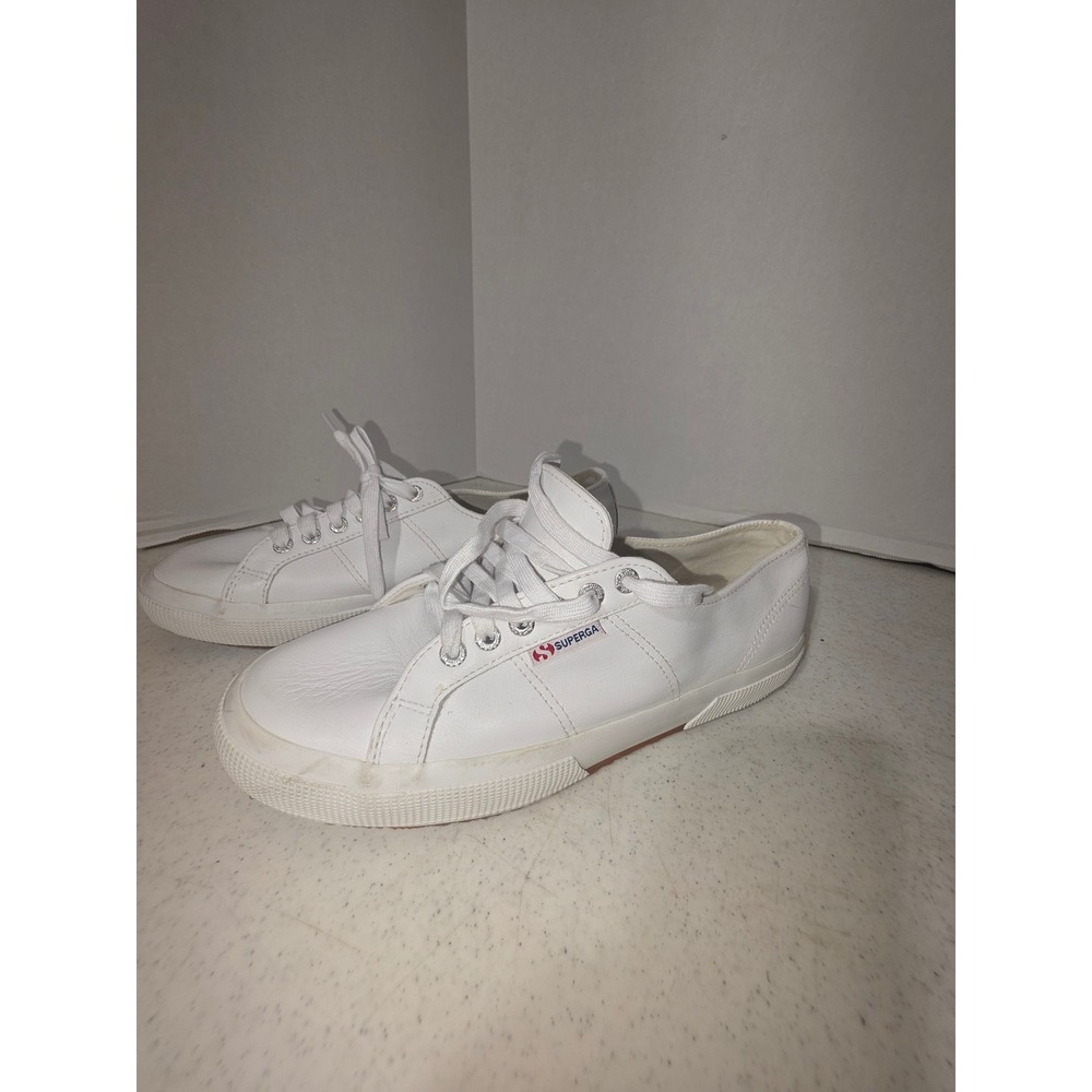 Superga 2750 Cotu Leather Sneakers Womens 10.5 Mens 9 White Excellent Low Top